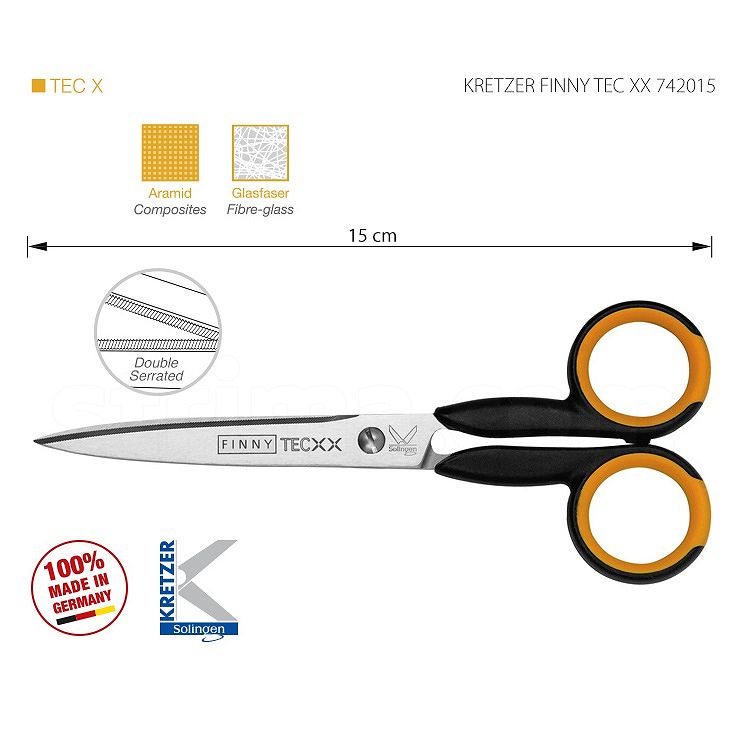 Nożyczki krawieckie do trudnych materiałów Kretzer Finny Tec XX 15 cm - 742015